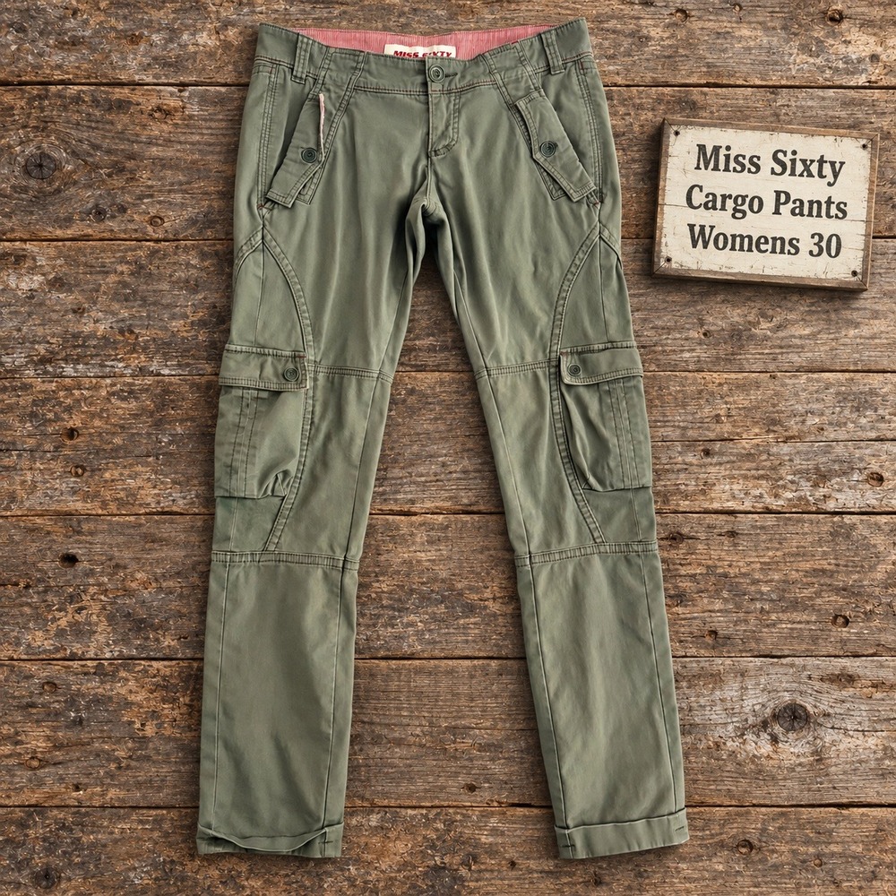 Miss Sixty Womens 30 Cargo Pants Khaki Green Low Rise Straight Leg Y2K Utility